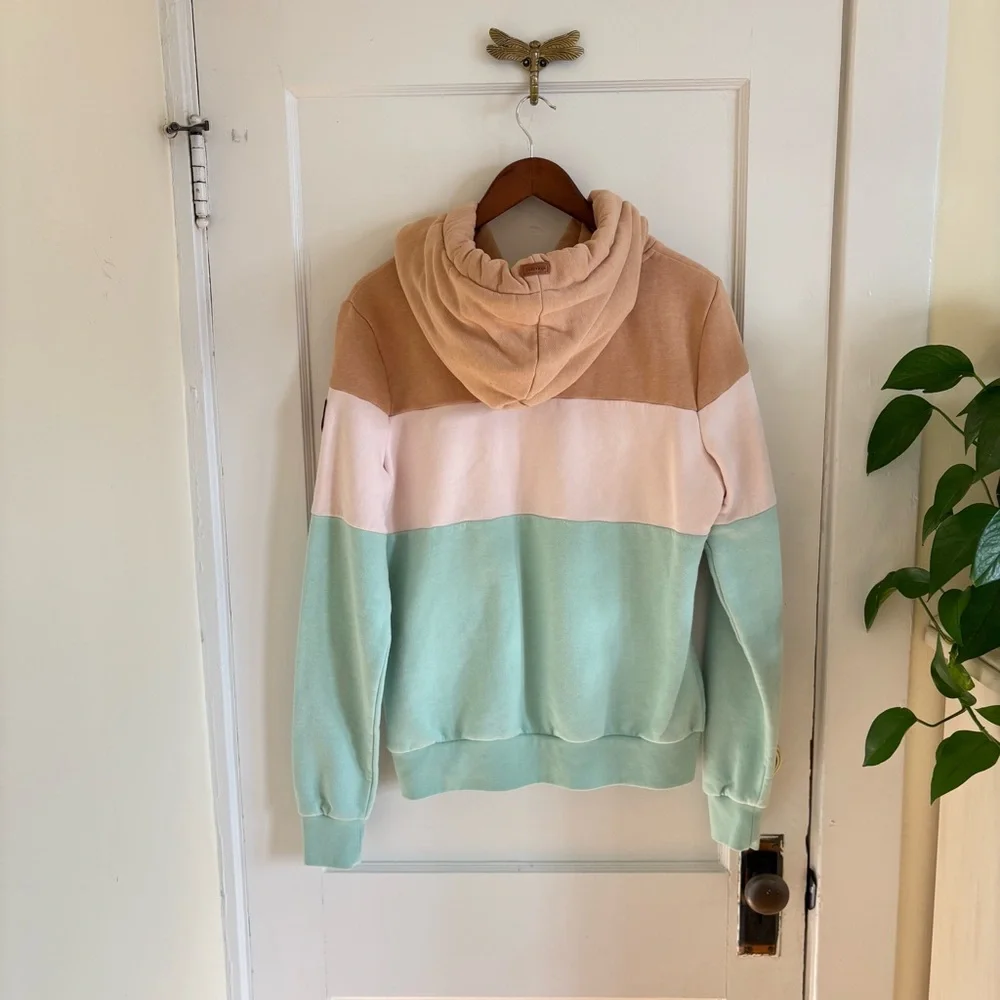 Wanakome Colorblock Hoodie in Tan, Blush Pink & Mint‎ - Large